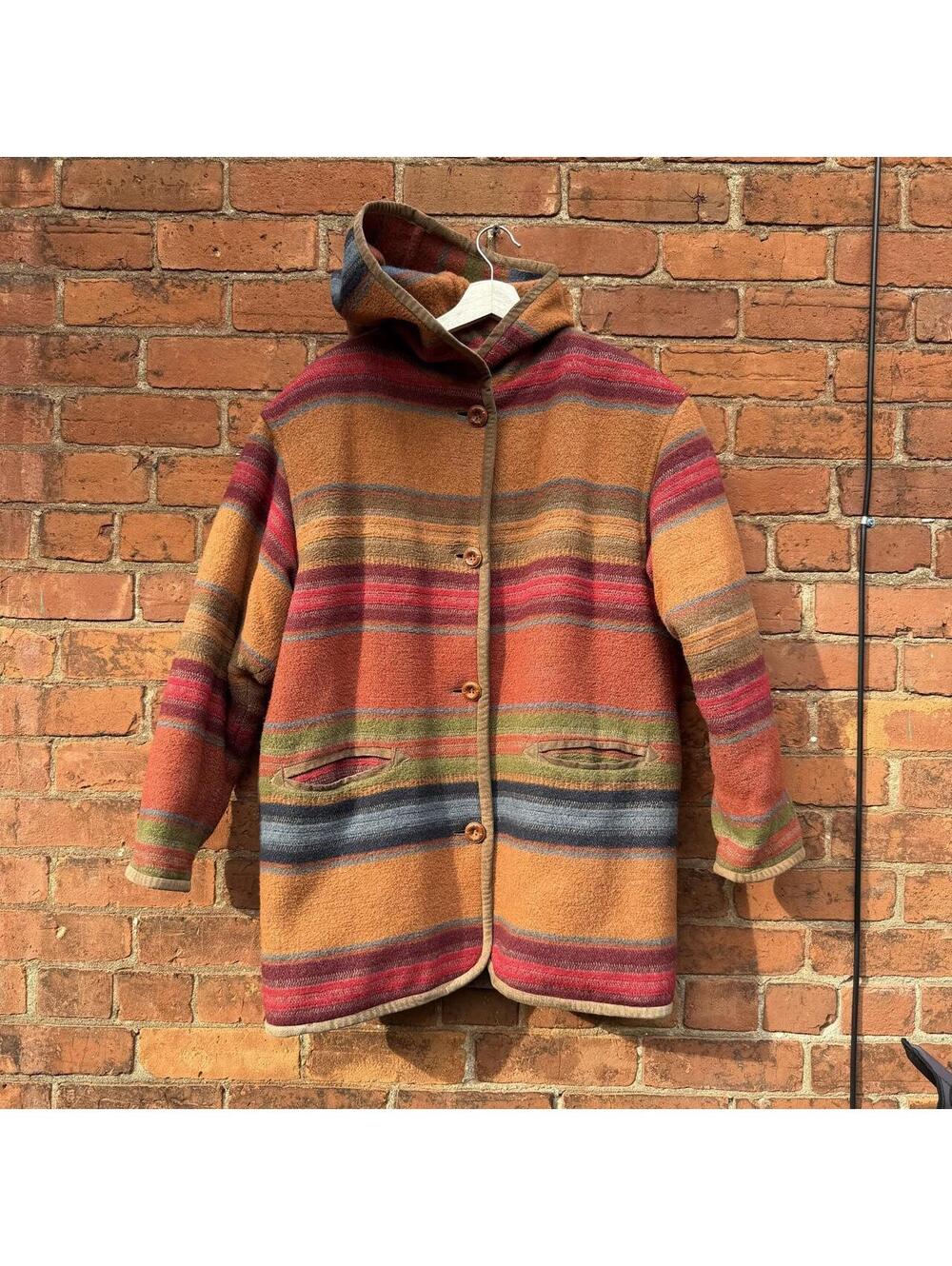 Vintage sequence wool hooded button up coat 80s/90s S